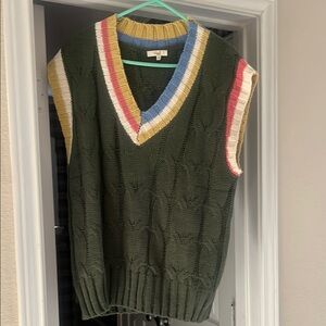 Entro Green and Yellow V-Neck Sweater